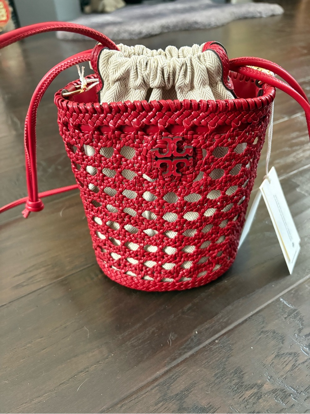Tory Burch Red Woven Bucket Mini Crossbody/shoulder bag